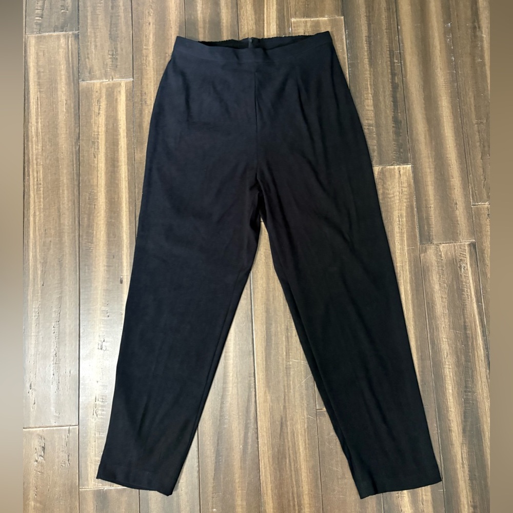 Sz 14 Black High Waisted Pants Trousers Elastic Waistband Office Professional